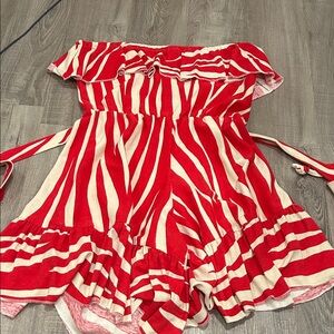 Red and White Off-Shoulder Romper